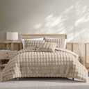 Riverbrook Home Wavy Faux Fur Comforter Bedding Set, Full Queen Size, Textured Decorative Décor, Taupe, 4 Pieces
