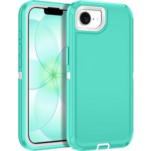 for iPhone 17e Case,iPhone 16e Case Heavy Duty Shockproof Dropproof 3-Layer Full Body Protection [Without Screen Protector] Tough Cover for Apple iPhone 17e/16e 6.1",Teal/White