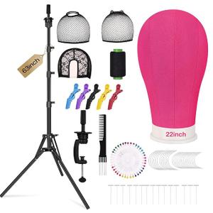 Beauty Star 63inch Tall Wig Stand Tripod with Head, 22in Canvas Mannequin Head with Adjustable Wigs Tripod Stand for Making Wigs Display Styling Including Wig Caps, Pins and Comb