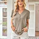 LAISHEN Women's V Neck Summer Tops Casual Henley Button Down T Shirts Tunic 2024 (XL)
