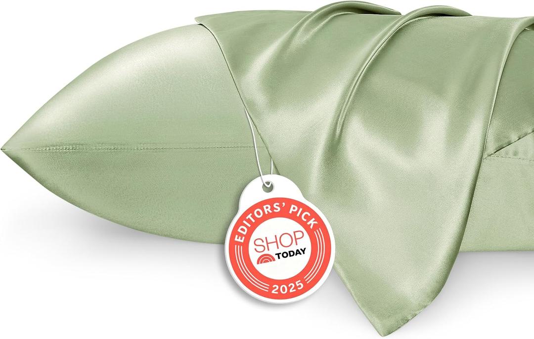 Bedsure Satin Pillowcase 2 Pack Similar to Silk Pillow Cases Standard Size, Pillow Case for Sleeping Women with Envelope Closure, Gifts for Women Men, Sage Green, 20x26 Inches, 2pcs
