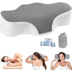 Bespilow Travel Cervical Pillow for Sleeping, Small Memory Foam Neck Pillow with Cooling Washable Cover, Compact Ergonomic Neck Support Travel Pillow for Car Camping, RV, Road Trip & Passenger Seat