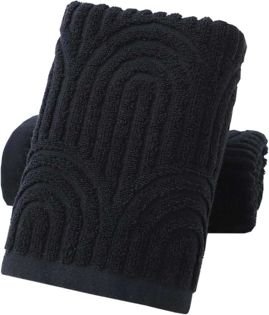 Pidada Hand Towels Set of 2 Striped Pattern 100% Cotton Absorbent Soft Decorative Towel for Bathroom (Black)