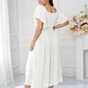 SCOMCHIC Women Plus Size Dresses Short Sleeve Sweetheart Neckline Wedding Guest Cocktail Smocked A Line Slit Maxi Dress White, 24W