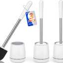 Toilet Brush, Toilet Brush and Holder with 304 Stainless Steel Handle, Space Saving Toilet Bowl Brush for Storage, Durable Bristles Toilet Scrubber for Bathroom Cleaning (3, White)