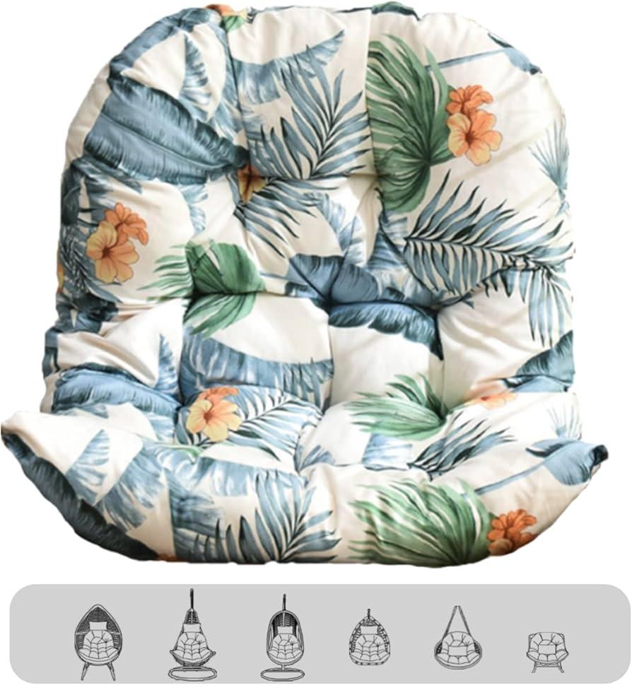 Hanging Egg Chair Cushion, Soft U-Shaped Cushions for Swing Chair (Only Cushion) (have headrest, Leaves)