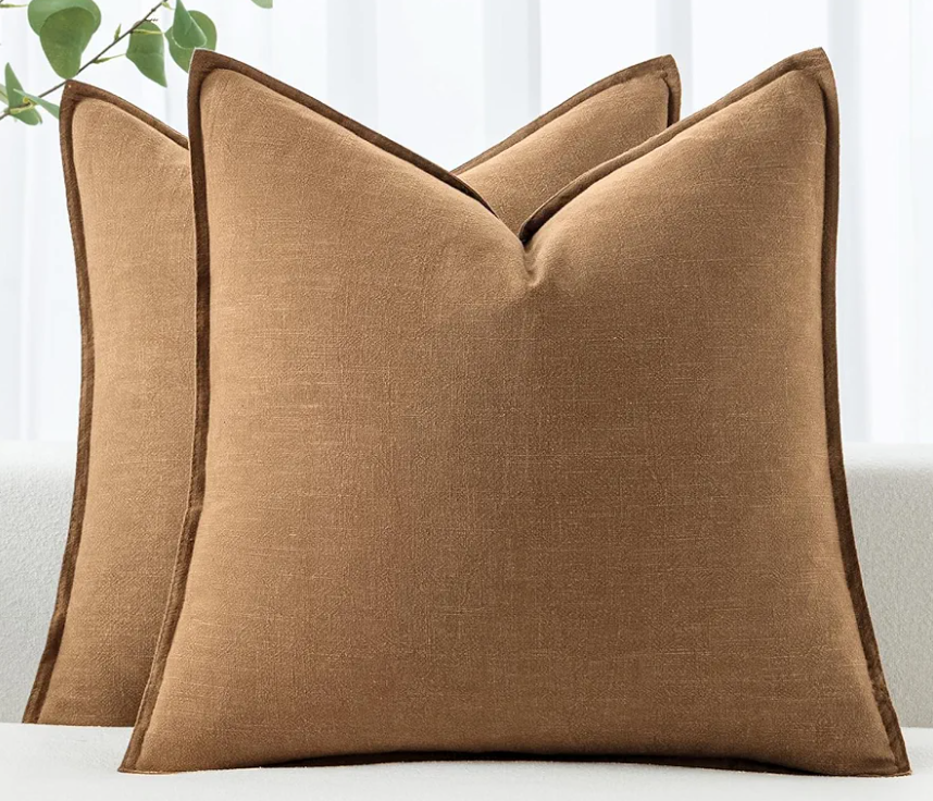 MIULEE Decorative Linen Euro Sham Pillow Covers 24x24 Brown Boho Farmhouse Neutral Couch Throw Pillows for Bed Pack of 2 Accent Modern Pillowcase Sofa Livingroom Home Decor