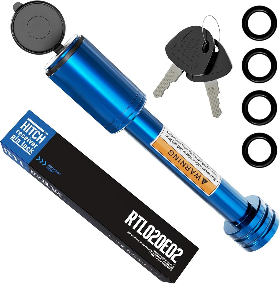 RETRUE Trailer Hitch Receiver Pin Lock - Black, 2 Inch Receiver, 5/8" Dia Hitch Lock for Securely Locking Trailer Hitch with Two Keys, Blue