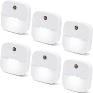 6 Pack Night Light Plug in, White LED Nightlights with Smart Dusk to Dawn Sensor, Plug into Wall Nightlights Suitable for Bedroom, Bathroom, Hallway, Kitchen, Stairs, Kids, Adults