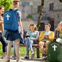 Amylove 12 Pcs Kids Christian Backpacks Bulk- 17'' Religious Jesus Loves You Cross Backpack for Christmas Church Gifts(Multicolor)