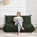 Bean Bag Chairs for Adults Giant Bean Bag Chair Memory Foam BeanBag Chair Bean Bag Sofa with Filler Faux Fur Fireside Beanbags Lazy Sofa for Living Room Bedroom Office (Green Chenille, Loveseat)