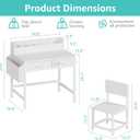 BOLUO White Kids Desk and Chair Set for 5-8 Year Old, Small Child Desk with Fabric Drawer, Children Study Table with Storage Girls Boys