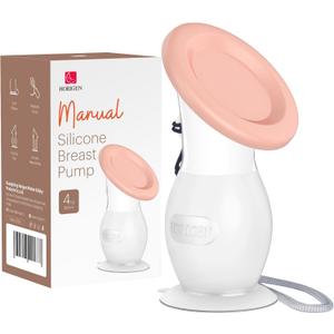 HORIGEN Manual Breast Pump for Breastmilk, 4 Ounce BPA-Free & Food Grade, Portable Leak-Proof Lid & Suction Base Silicone Wearable Hand Pump Collectors for Expressing Milk, Home, Work, Travel