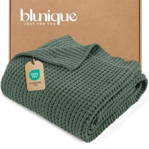 Waffle Knit Throw Blanket, Luxury Cozy Chunky Knit Throw Blanket for Couch, 50 x 60 Thick Ultra-Soft Feather Yarn Knitted Blanket for Sofa, Bed, Home Decor - Sage