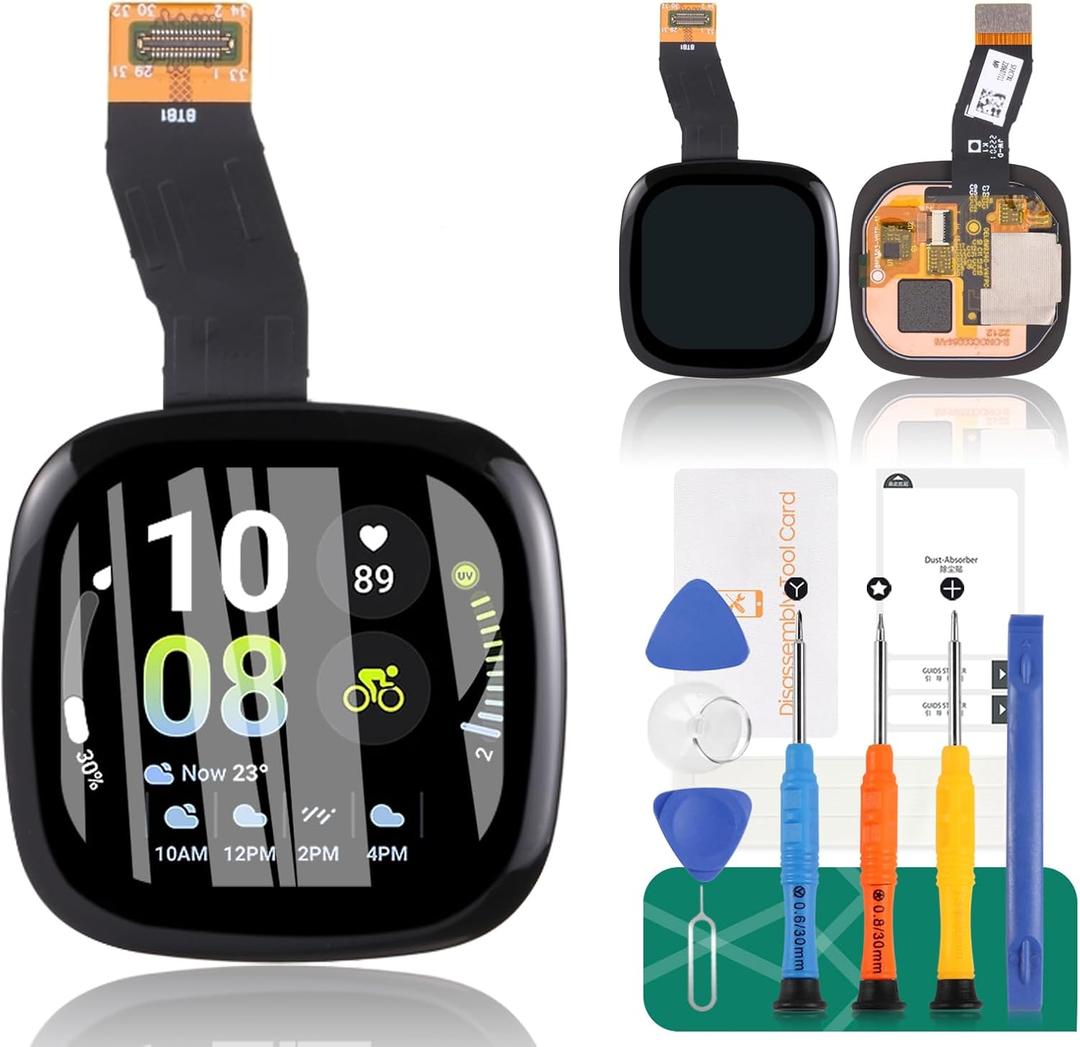 for Fitbit Versa 4 Screen Replacement for Fitbit Versa 4 FB523 LCD Display Repair for Fitbit Versa 4/ Sense 2 LCD Touch Screen Digitizer Assembly Replacement Kits Black