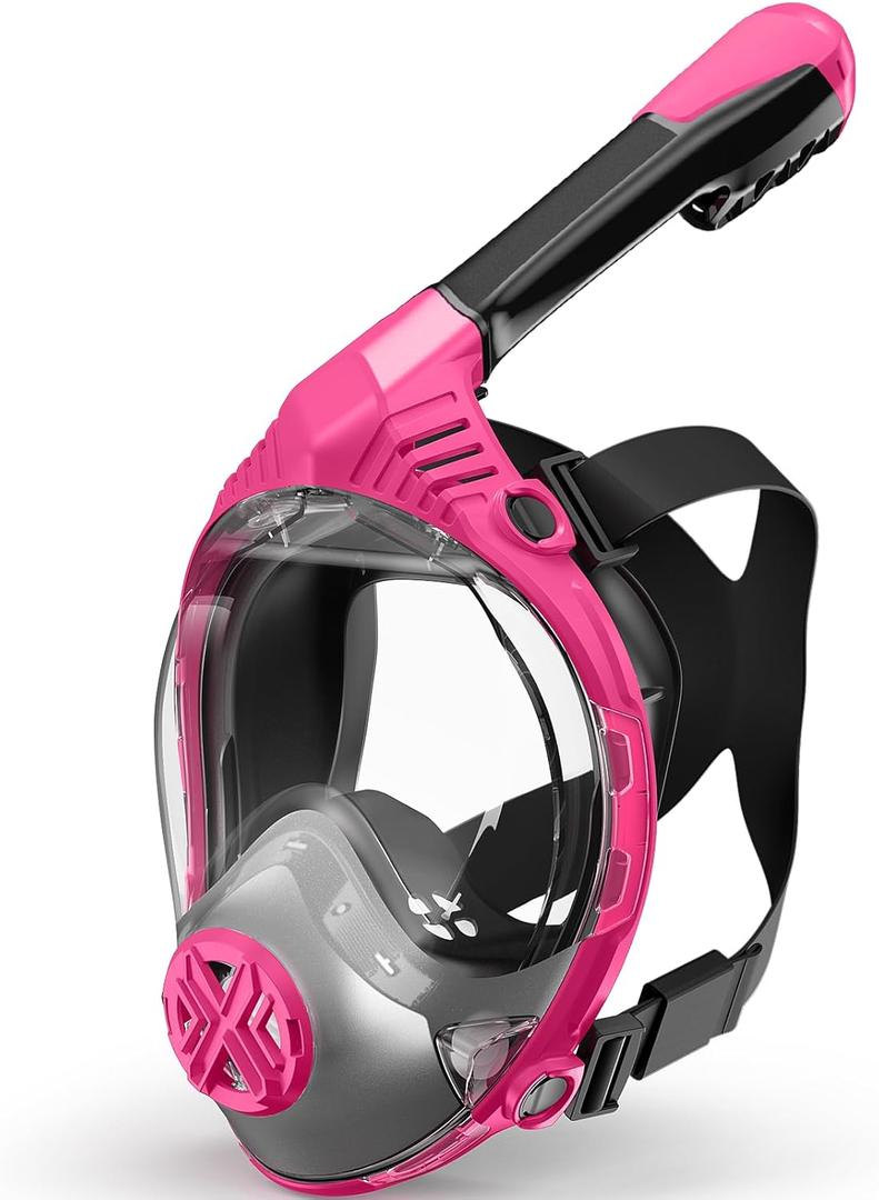 Full Face Snorkel Mask- Snorkeling Gear for Adults with Safe Dry Top Breathing System, Latest Foldable Panoramic View Snorkeling Mask for Men and Women, Anti Fog Anti Leak (Small-Medium, Pink)