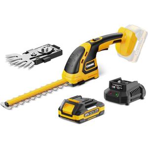 EWORK 21V Cordless Hedge Trimmer & Grass Shears 2-in-1 Handheld Small Electric Bush Trimmer with 2.0Ah Battery and Charger, Battery Powered Shrub Trimmer for Garden, Yard, Lawn Maintenance (Yellow)