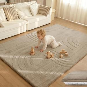 1.3" Thick Fluffy Baby Play Mat for Floor,Elasti Foam Padded Area Rug for Living Room Bedroom,Ultra Soft 3D Carved Kids Rug,Non-Slip Nursery Crawling Mat for Toddler,4’x6’ Playroom Carpet(Light Brown)