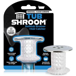 TubShroom Tub Drain Hair Catcher, Chrome for Bathroom Drains, Fits 1.5 1.75 Bathtub and Shower Drains, White