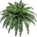 Large Artificial Ferns for Outdoor 49" Fake Boston Fern 49 Fronds Faux Ferns Plant Silk Greenery for Indoors Home Garden Porch Windowsill Decor (1 Stem)