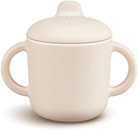 6 Months+ Sippy Cups with Handles,Small Silicone Sippy Cups Leak Proof 5oz,No Spill Sippy cups for Toddlers (Milk)
