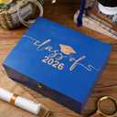 Geelin Graduation Keepsake Wooden Box Class of 2026 Graduation Cap Large Keepsake Box Graduate Wooden Engraving Memento Case for High School College Memory Gifts 13 x 10.5X 5inch(Blue)