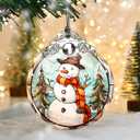 2 x Snowman Christmas Ornament, Jocidea Stained Glass Ornaments for Christmas Tree, Christmas Tree Decorations, Snowman Lovers Gifts, Holiday Decor and Xmas Gifts Ideas