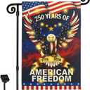 Lighted 250th Anniversary USA Garden Flag for Outside, Solar Led Double-sided Patriotic Banner with 1776-2026 250 Years of American Freedom Design for Independence Day, July 4th Decor (LED USA Eagle, 12 x 18 Inch)