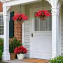 Hananona 2 Set Artificial Red Geraniums Flowers for Outdoors with Hanging Baskets, 2 Hanging Planters with 12 Pcs Red Geranium Flowers for Christmas Front Porch Garden Patio Home Decor (2, Red)