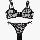 Lilosy Sexy Underwire Cute Push Up Strappy Embroidered Mesh Sheer Lingerie Set See Through Panty Bra M
