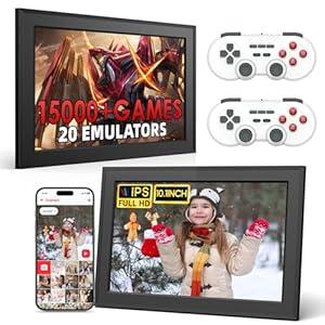 New 2-in-1 Retro Game Console with Digital Picture Frame, 64GB Memory Card, 20 Emulators, Plug and Play Video Game, with 2 Wireless Controllers