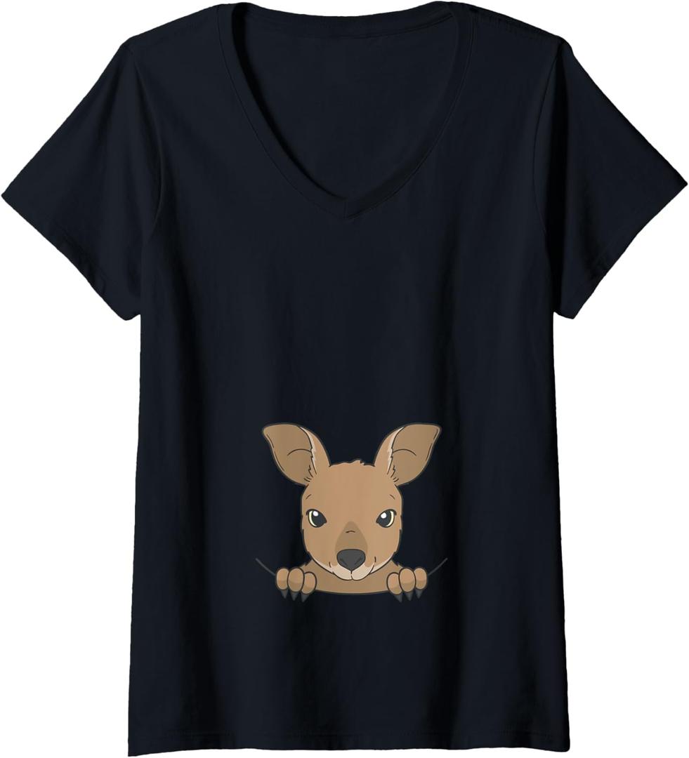 Womens Mom to Be Cute Kangaroo Joey Pregnancy Announcement V-Neck T-Shirt, XXL