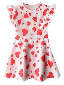 BTGIXSF Girls and Toddlers' Cotton Flutter Sleeve Dresses A Line Swing Skater Dress 687 Heart 130
