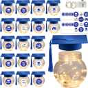 24 Pcs 2026 Graduation Jars with LED Lights & Stickers, Grad Cap Container with Tassels, Class of 2026 Grad Party Favors DIY Table Decor Gifts (Blue)