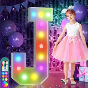imprsv 4FT Colorful Marquee Letters J, 18 Colors Large Light up Letters Alphabet Sign with Remote, Large Marry Me Sign, Birthday Party Decorations Anniversary Wedding Decoration