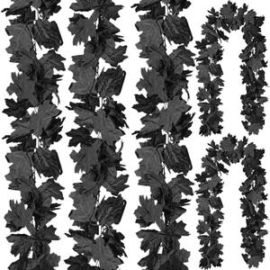 CQURE 5 Pack Black Fall Leaf Garland, Halloween Garland Hanging Vines Artificial Fall Maple Leaves Thanksgiving Decor for Home Wedding Fireplace Party
