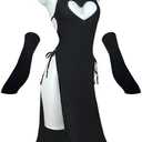 KORURACLUB Sexy Dress Cheongsam Halloween Costume premium sweater cosplay lingerie High Slit Long Dress (Black, XS/ M)
