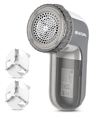 BEAUTURAL Fabric Shaver and Lint Remover, Sweater Defuzzer with 2Speeds, 2 Replaceable Stainless Steel Blades, Battery Operated, Remove Clothes Fuzz, Lint Balls, Pills, Bobbles Gray