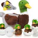 7 in 1 Mallard Duck Stuffed Animals Duck Plush Toys, 12" Zipper Mommy Stuffed Duck with 4 Baby Ducks Ducklings Eggs Green Duck Plushies Pillow for Kids Birthday Easter Stuffers Gifts Farm Party Decor