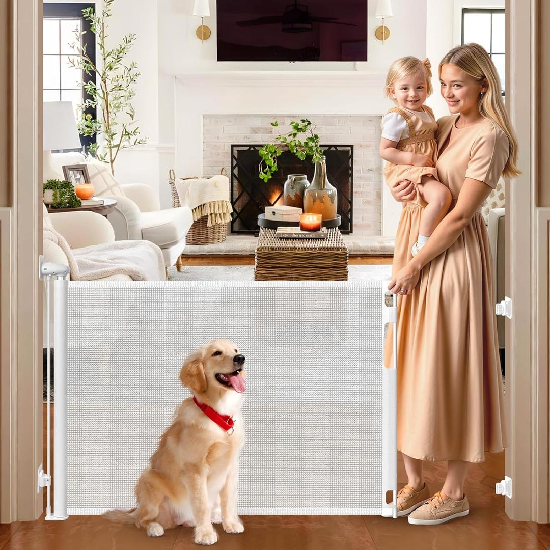 No Drill Retractable Baby Gates for Doorways No Drilling Outdoor Retractable Gates for Dogs 33 Tall Extends to 65" Wide No Drill Baby Gate Retractable Pet Gate Indoor Child Safety Gates for Toddlers (No Drill 65" Wide, White)