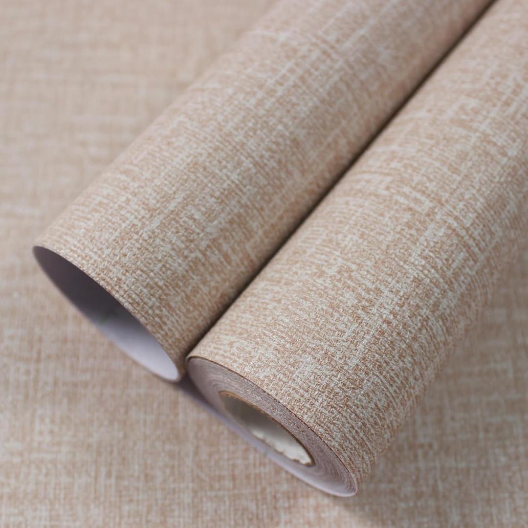 WADILE Grasscloth Peel and Stick Wallpaper 23.6in x 236in, Textured Contact Paper for Cabinets, Faux Linen Wall Paper Pull and Stick, Fabric Vinyl Wallpaper Self Adhesive Khaki