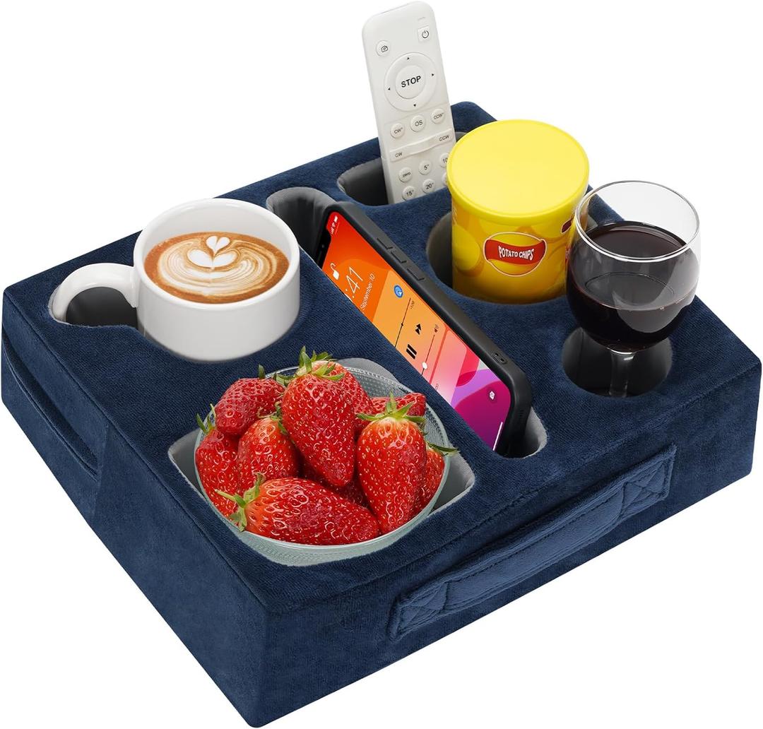 G GOOD GAIN Couch Cup Holder Pillow-Sofa Cup Holder Cozy Buddy | Bed Drink Caddy Holds Tablet, Remote, Snacks | Waterproof Anti-Spill Sofa Beverage Tray for Car, Park, Beach, Picnic, Boat, RV(Navy) (12.5 x 9.5 inches)
