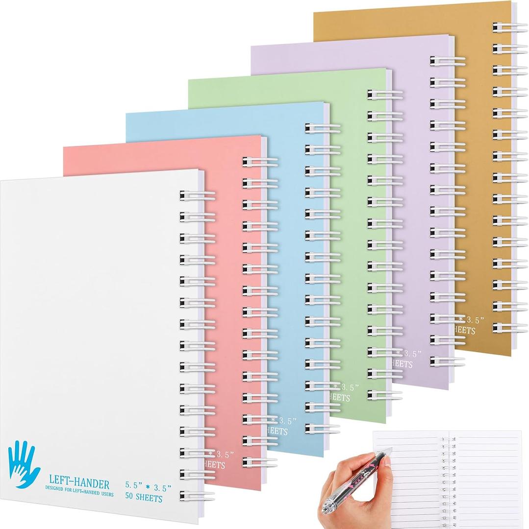 Resurhang 6 Pack Left Handed Notebook 100 Sheets/200pages Multiple Colors Spiral Notebook, 3.5 x 5.5 Inches Inspirational Left Handed Journal Spiral for Office, Supplies Gifts