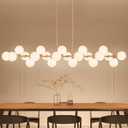 Gold Linear Chandelier Mid Century Modern Linear Chandelier with 22 Lights White Glass Globe, Large Long Sputnik Pendant Light for Dining Room, Living Room, Kitchen Island, Dia 70 Inch