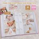 Baby Photo Album 4x6 300 Pockets with Memo Area & Hand and Footprint Kit, Linen Cover Slip-in Memory Book with Front Window, Acid-Free Keepsake for Newborn Boy Girl, First Year Moments