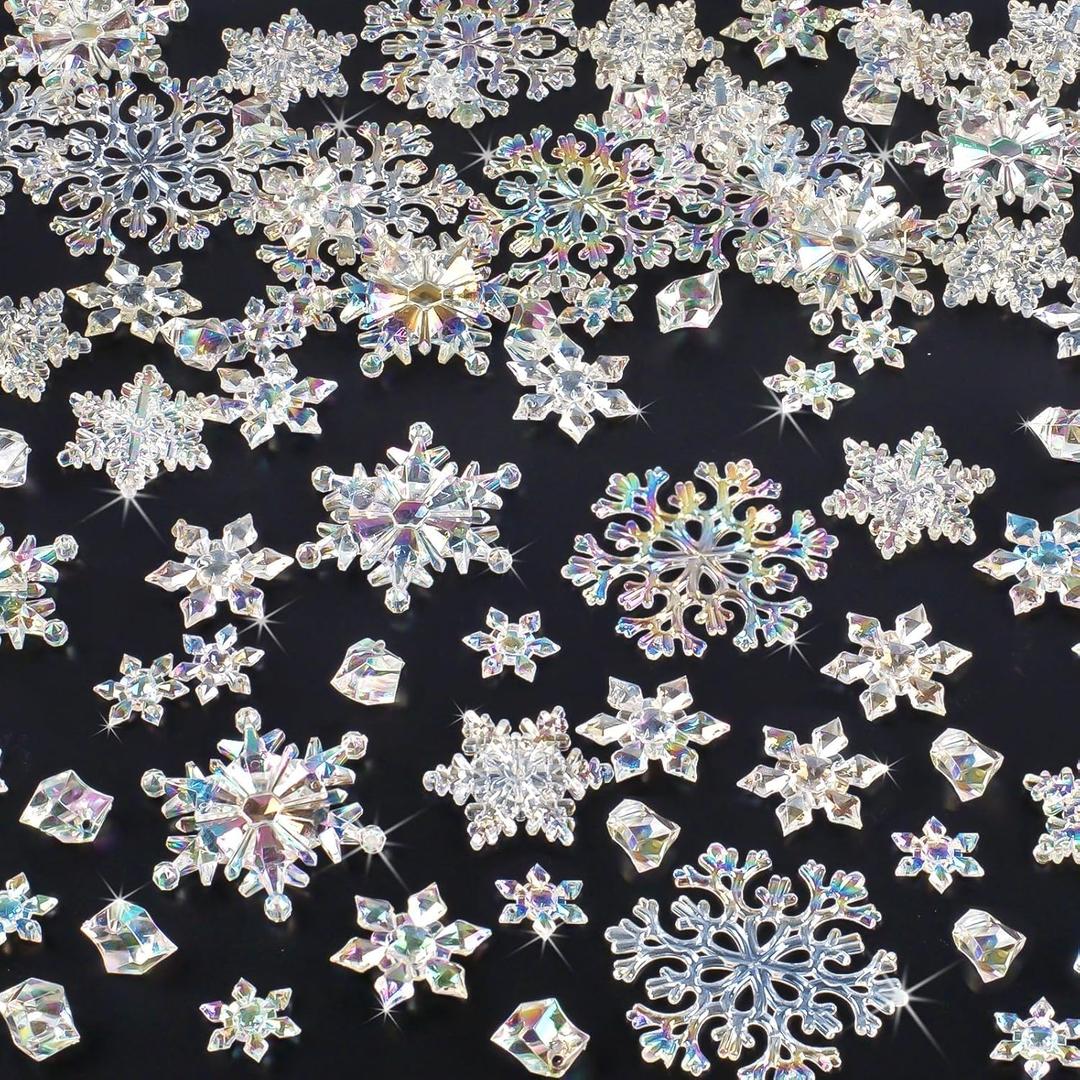 40Pcs Christmas Tree Decorations Christmas Snowflake Ornaments, Iridescent Snowflakes Acrylic Christmas Hanging Ornaments with Beads for Christmas Tree Winter Xmas Holiday Party Supplies Indoor