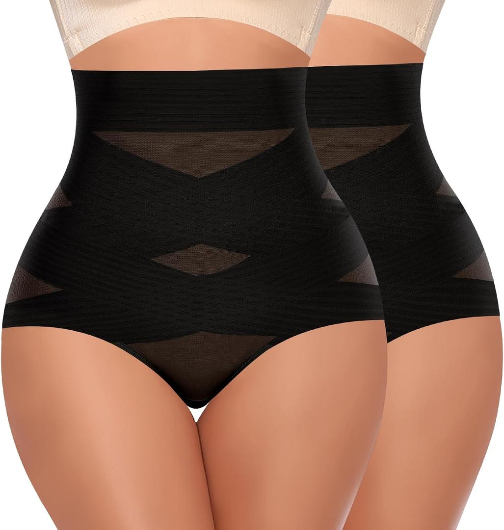 Tummy Control Shapewear Panties for Women High Waisted Body Shaper Slimming Shapewear Underwear Girdle Panty (Small, Black-2 Set)