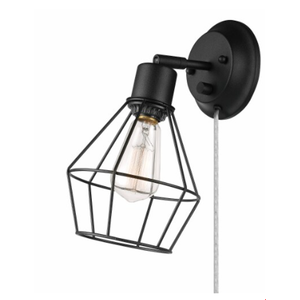 Evans 1-Light Plug-In or Hardwire Wall Sconce, Matte Black, 6-Foot Black Fabric Cord