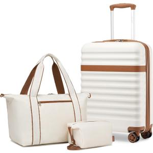 Kono 3-Piece Set 20in Expandable Carry-On Hardshell TSA Lock White, Carry-on travel set