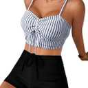 Herseas High Waisted Bikini Sets for Women Floral Print Two Piece Tummy Control Swimsuits Drawstring Short Bathing Suit (White) XL